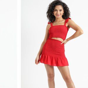 red skirt two piece set